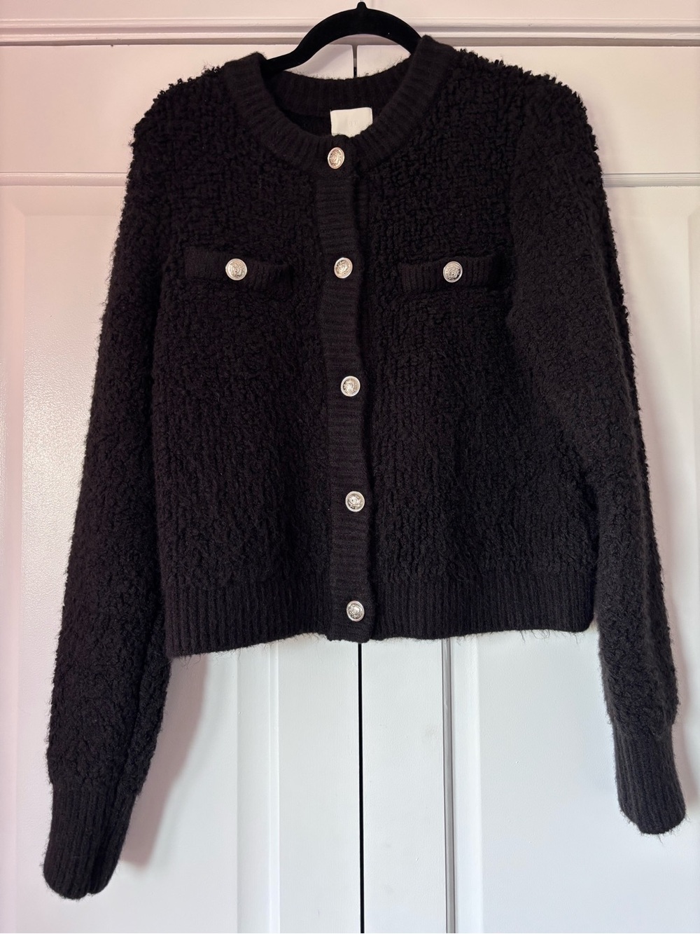 H&M Black Textured Button-Front Cardigan. NWT & Never Worn Size Large.